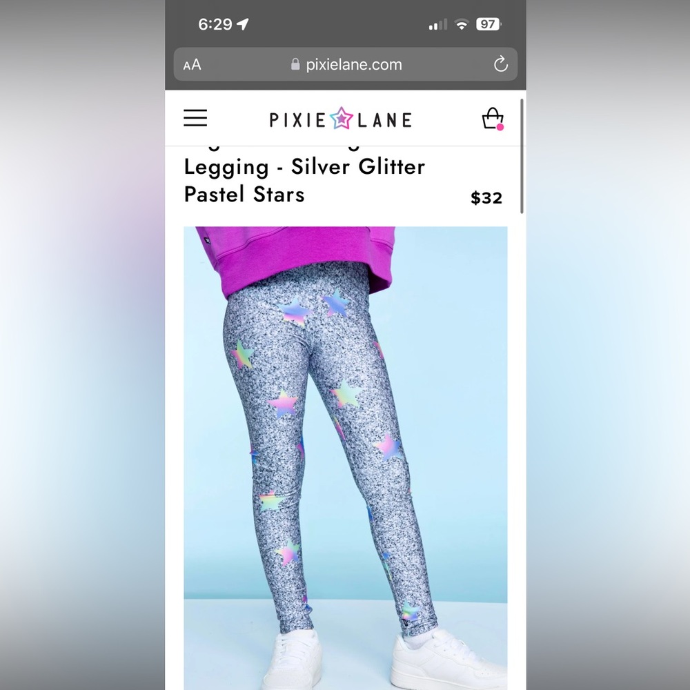 PixieLane  High Shine Long Legging - Silver Glitter Pastel Stars 2T Nwt $29